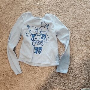 Light Blue Girls' Graphic Long-Sleeve Top - Kid Cute Character